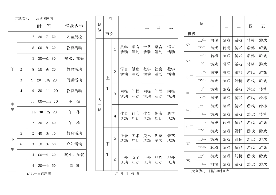 幼儿一日活动表园2_第1页