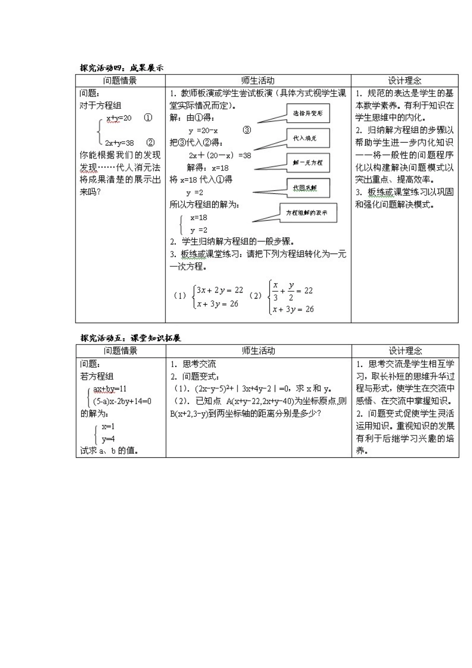 代入消元法解二元一次方程组的教学设计_第2页