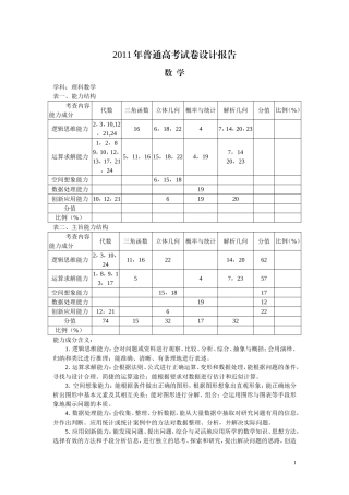 2011年普通高考试卷设计报告（海南数学）