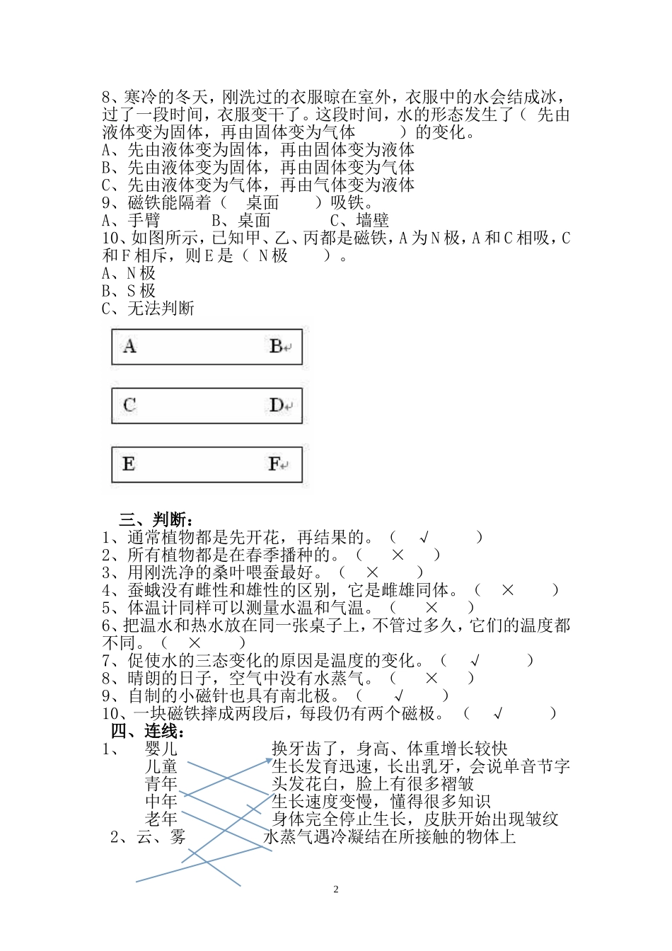 教科版科学三年级下册期末试卷_第2页