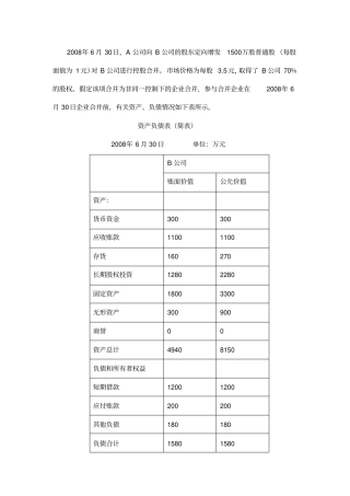 A公司向B公司的股东定向增发万股普通股