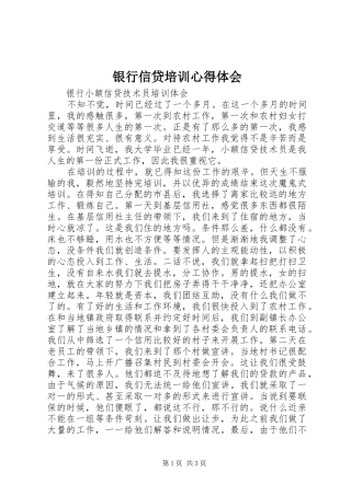 银行信贷培训心得体会 