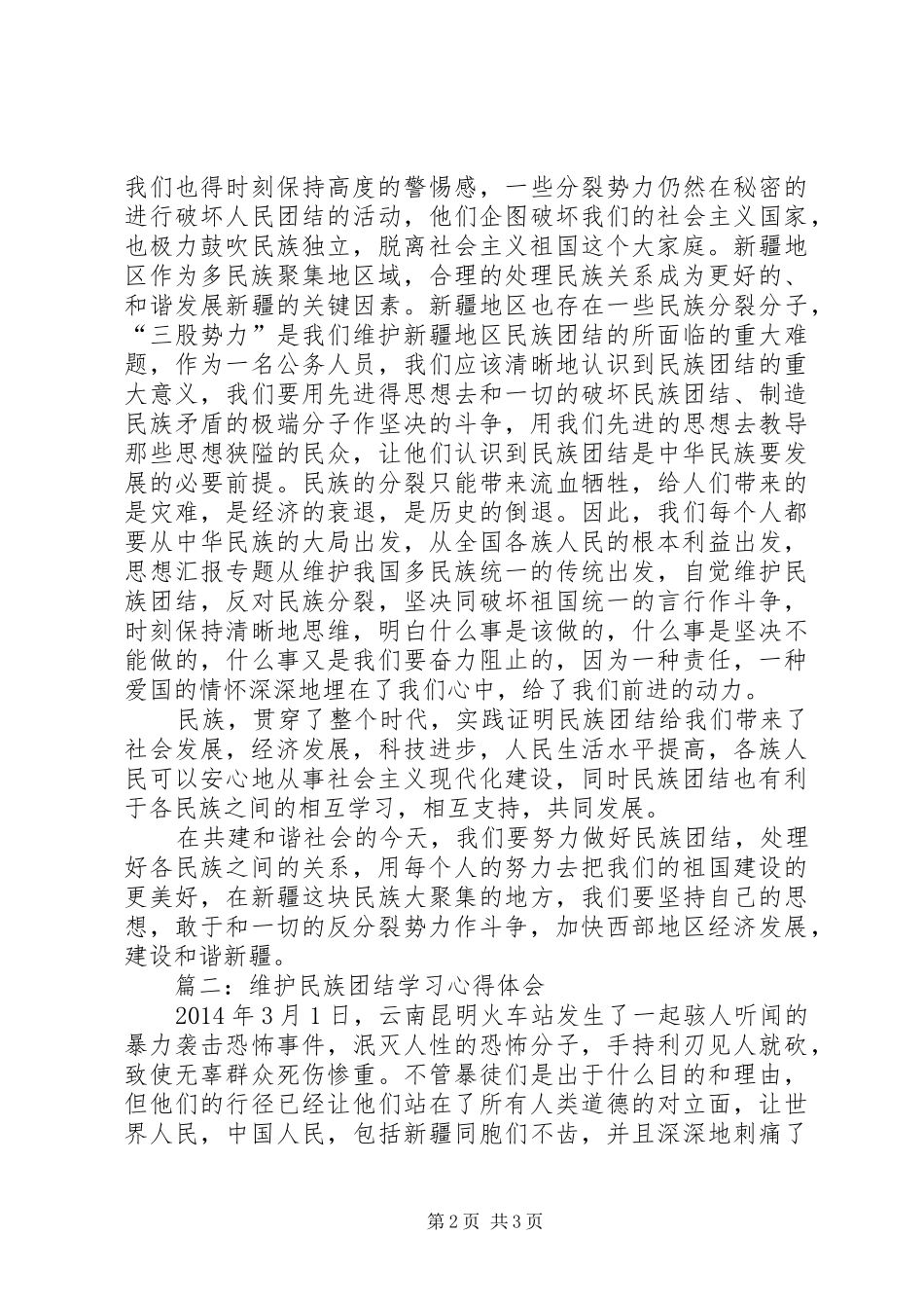 维护稳定民族团结心得精选5篇_第2页