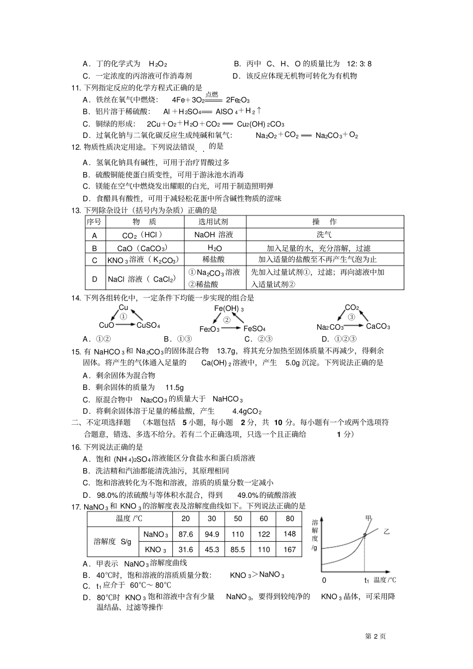 a镇江2015年初中毕业升学考试化学试卷及答案_第2页