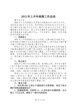 201X年上半年剥离工作总结