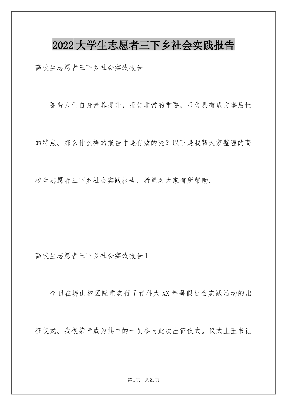 2024大学生志愿者三下乡社会实践报告_第1页