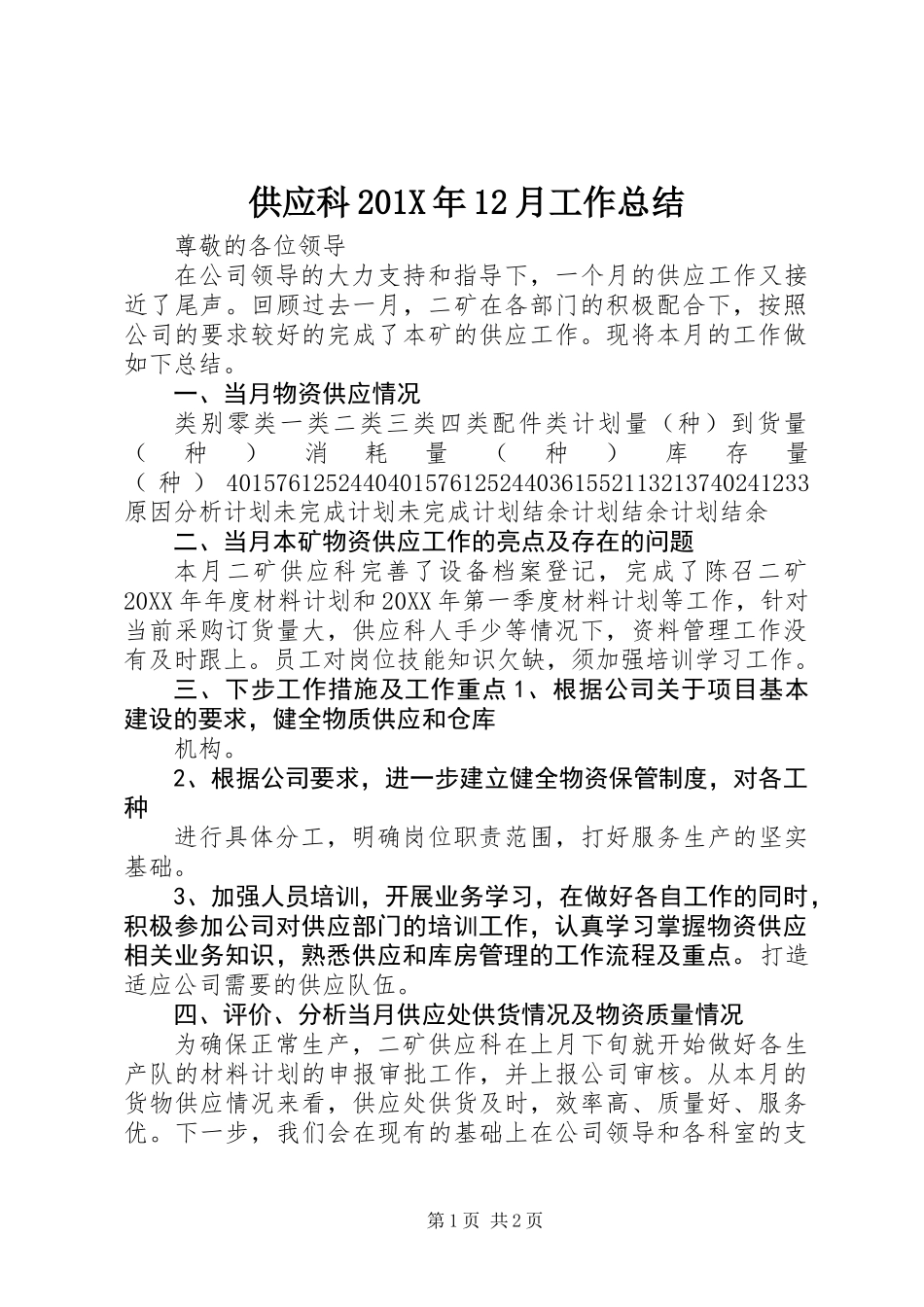 供应科201X年12月工作总结_第1页