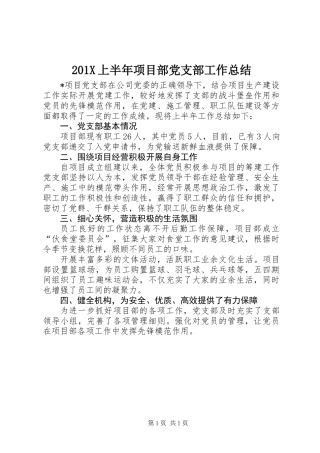 201X上半年项目部党支部工作总结