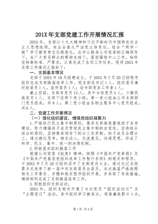 201X年支部党建工作开展情况汇报
