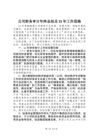 公司财务审计年终总结及XX年工作思路