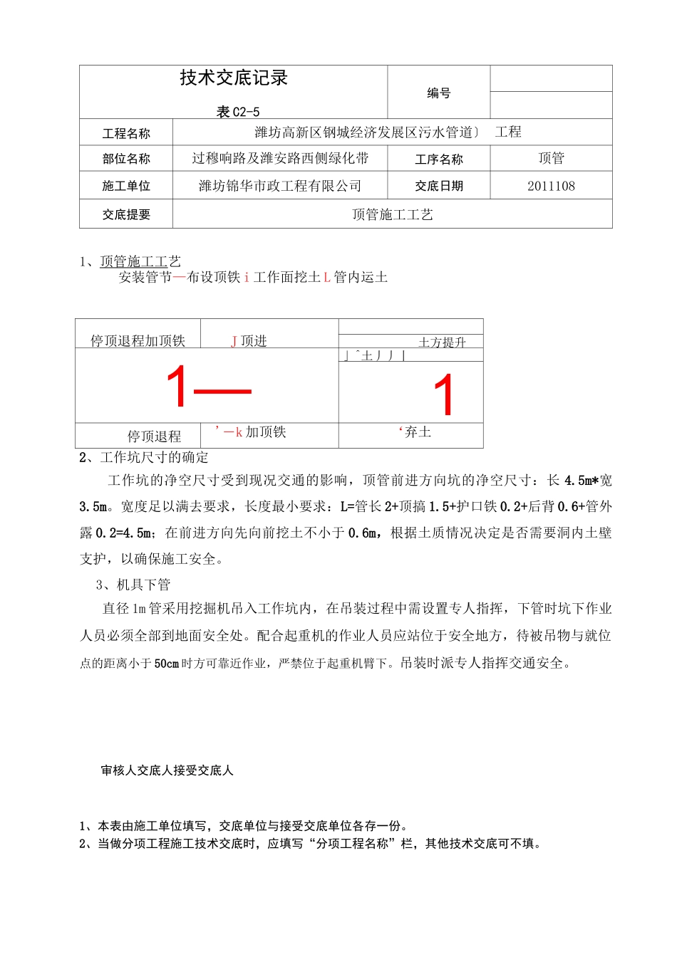 (完整版)人工顶管技术交底_第1页