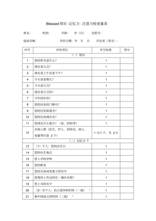 Blessed常识注意力记忆力评定量表