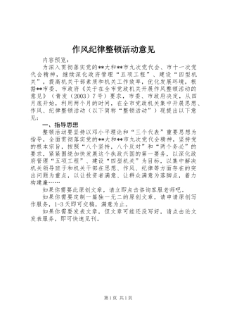 作风纪律整顿活动意见