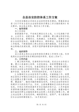 全县治安防控体系工作方案