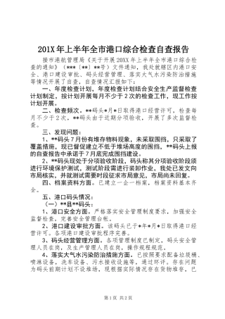 201X年上半年全市港口综合检查自查报告