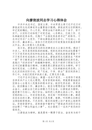 向廖俊波同志学习心得体会 