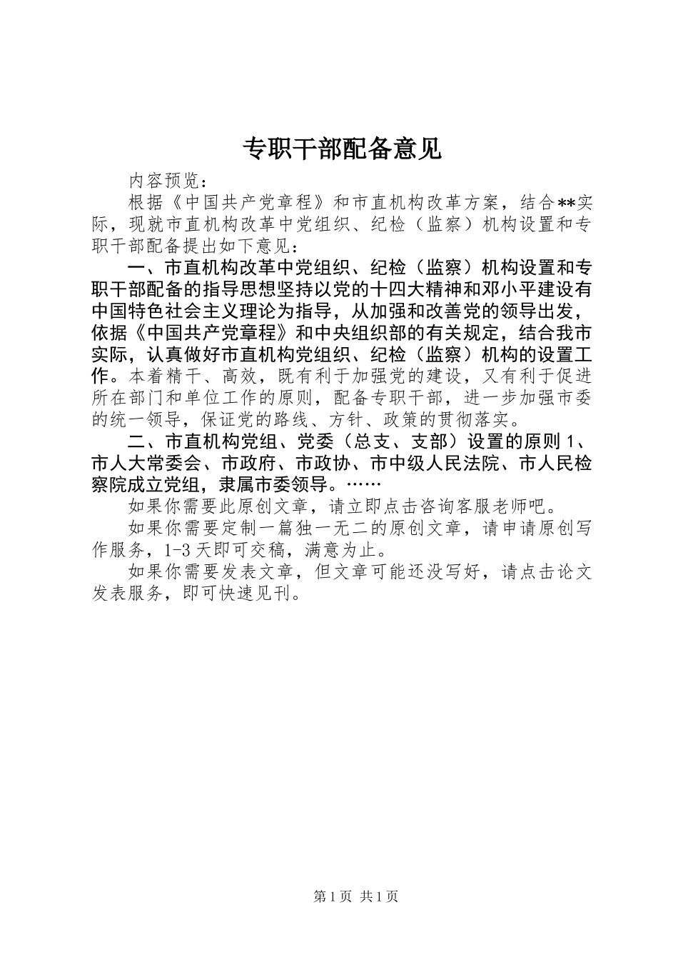 专职干部配备意见_第1页
