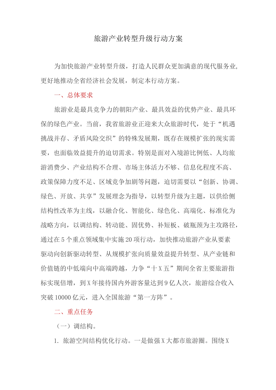 工作方案：旅游产业转型升级行动方案_第1页