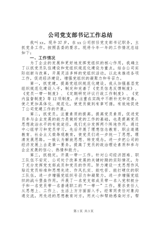 公司党支部书记工作总结