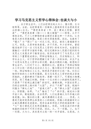 学习马克思主义哲学心得体会-也谈大与小 