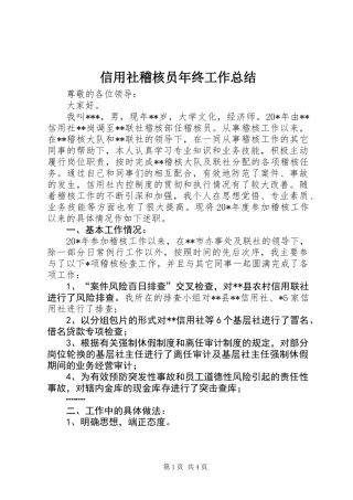 信用社稽核员年终工作总结