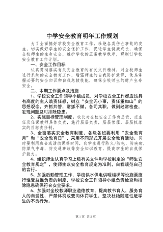 中学安全教育明年工作规划