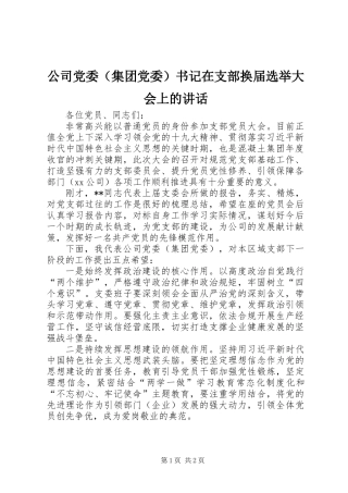 公司党委（集团党委）书记在支部换届选举大会上的讲话