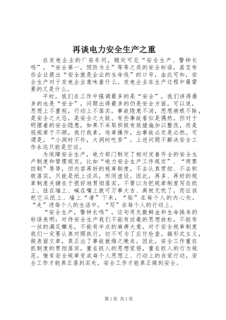 再谈电力安全生产之重