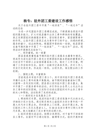 杨专：驻外团工委建设工作感悟 