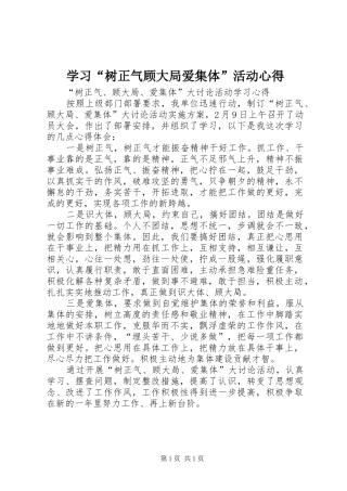 学习“树正气顾大局爱集体”活动心得 