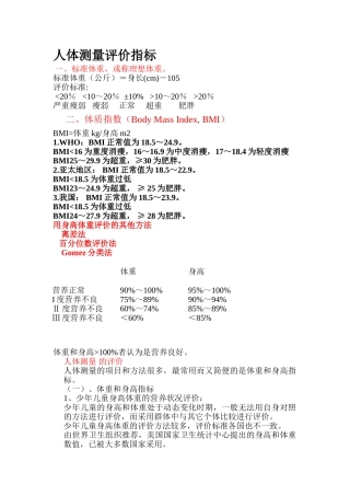 人体测量评价指标