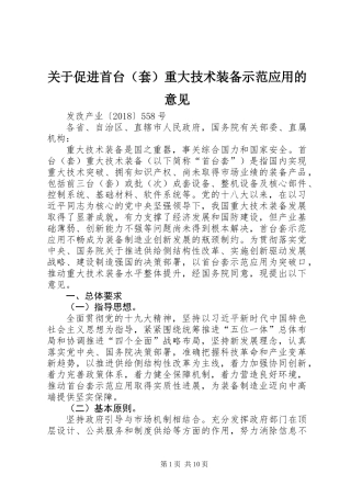 关于促进首台（套）重大技术装备示范应用的意见