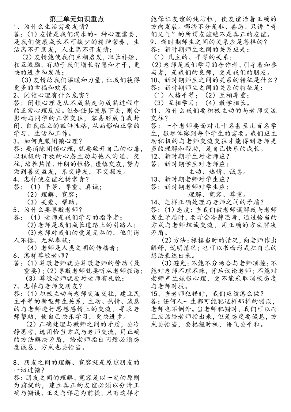 思品七年级上鲁教第三单元知识重点_第1页