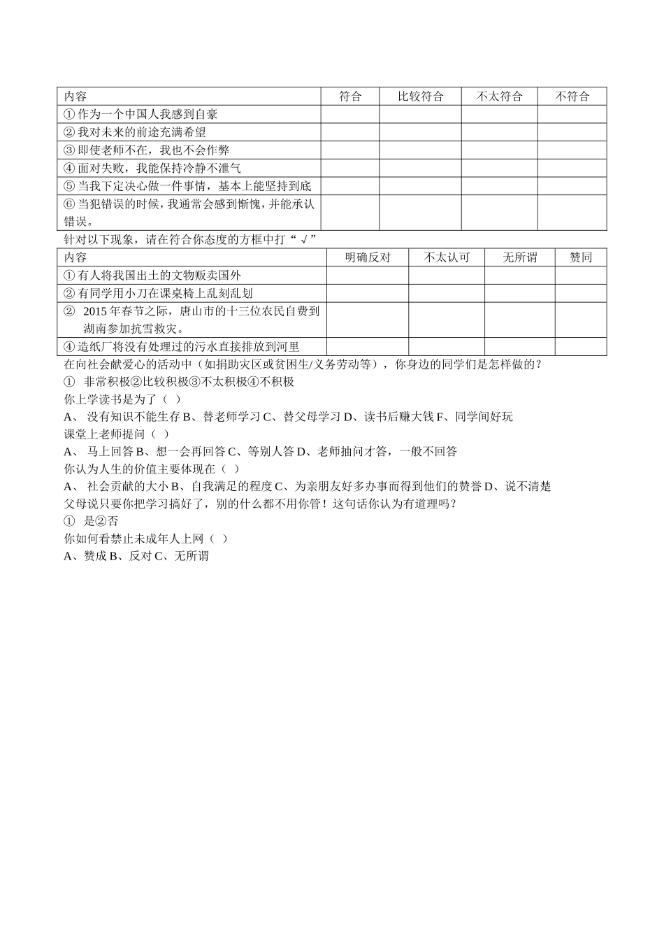 小学生思想品质问卷调查表_第2页