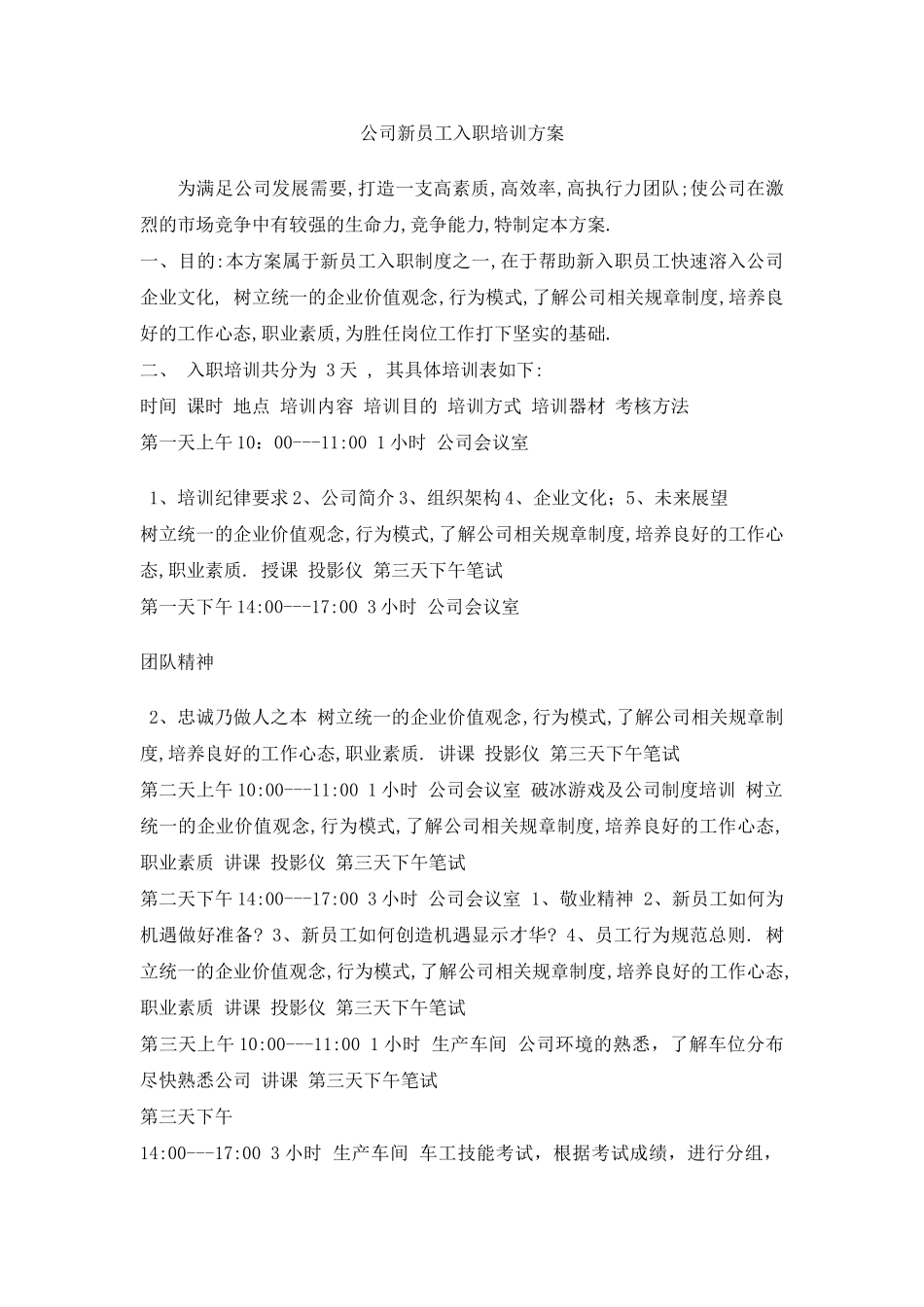 公司新员工入职培训方案_第1页