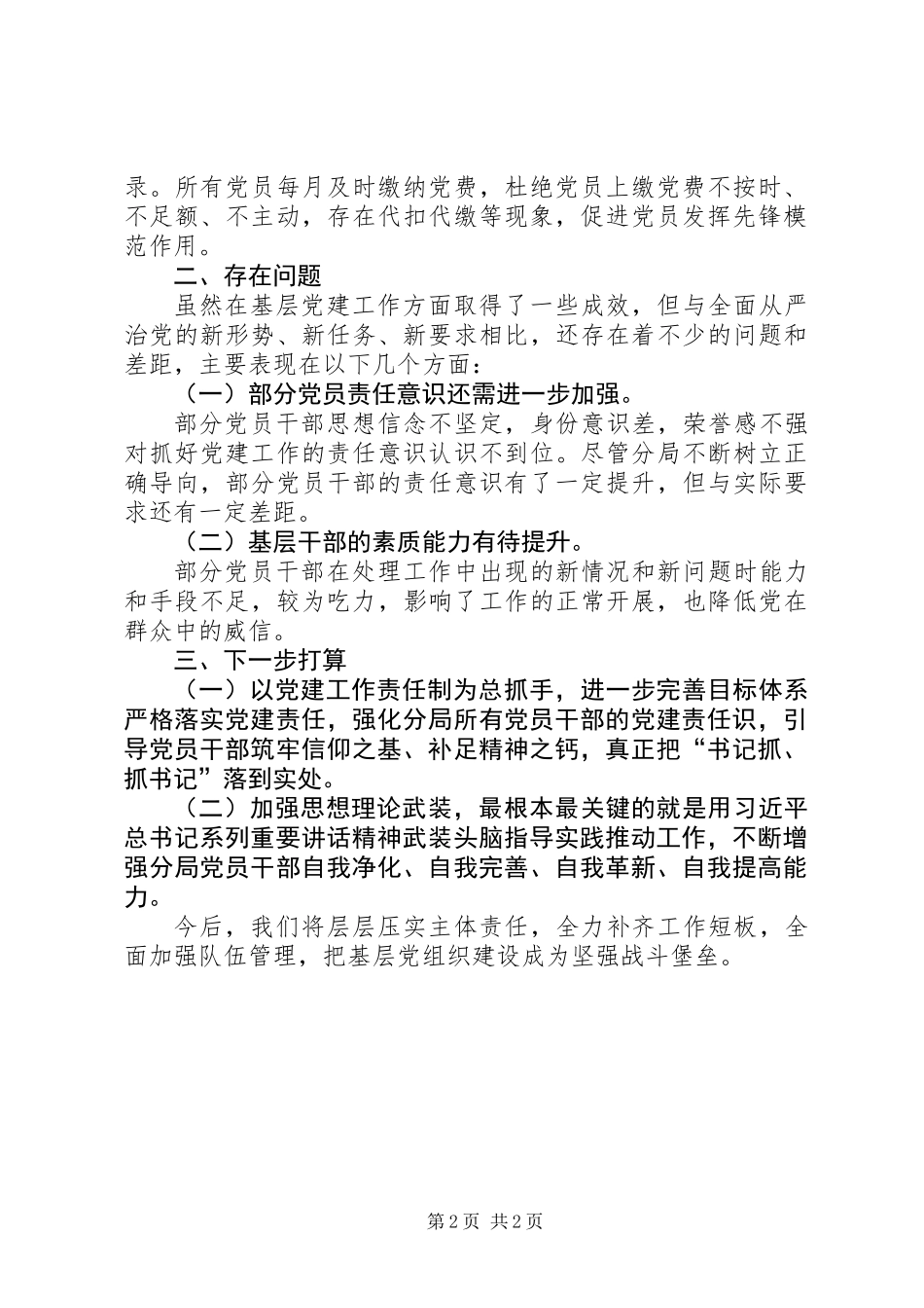 关于开展全面从严治党基层党建自查自纠工作总结报告_第2页