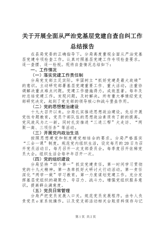 关于开展全面从严治党基层党建自查自纠工作总结报告