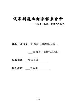 汽车制造业财务报表分析