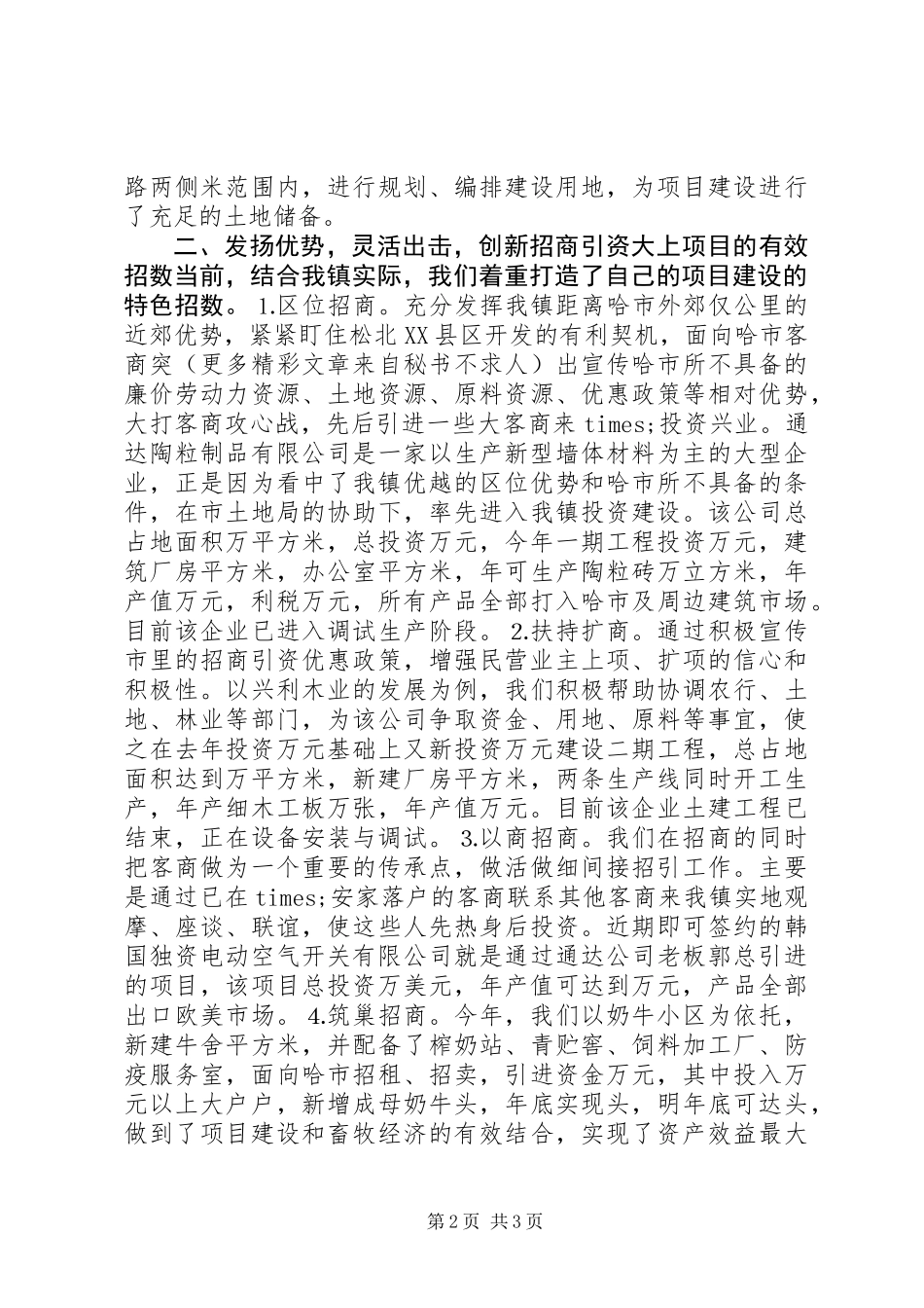 乡镇招商引资典型经验发言材料_第2页