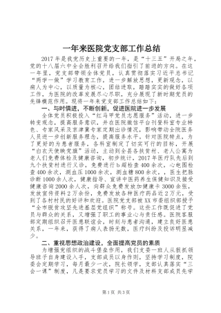 一年来医院党支部工作总结