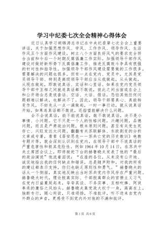 学习中纪委七次全会精神心得体会 