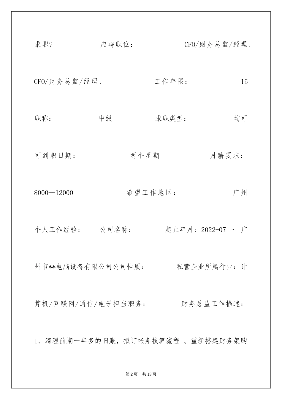 2024CFO简历表_第2页