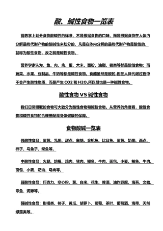 酸、碱性食物一览表