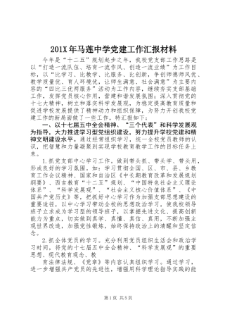 201X年马莲中学党建工作汇报材料