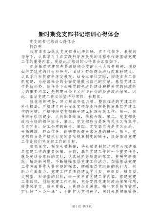 新时期党支部书记培训心得体会 