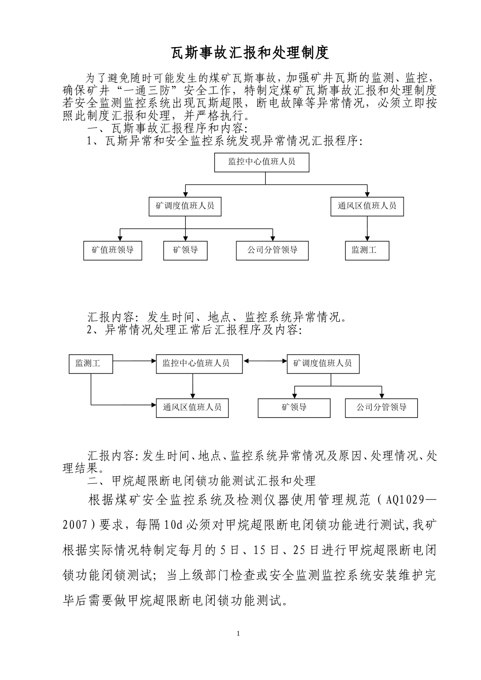 煤矿瓦斯超限汇报和处理制度_第1页
