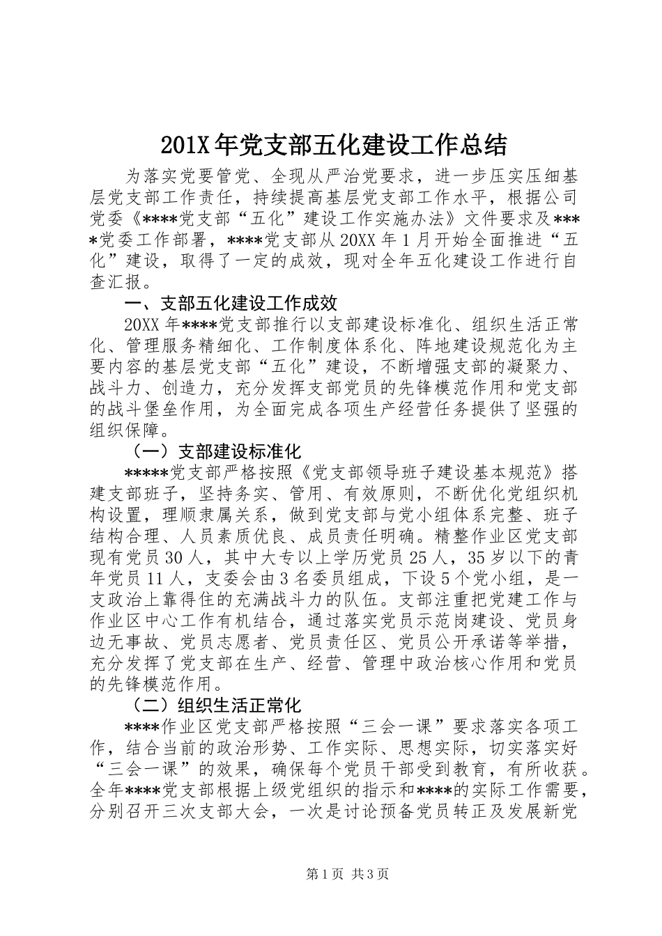 201X年党支部五化建设工作总结_第1页