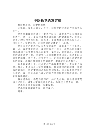 中队长竞选发言稿