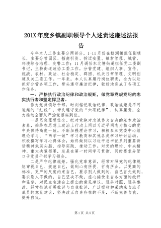 201X年度乡镇副职领导个人述责述廉述法报告
