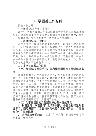 中学团委工作总结